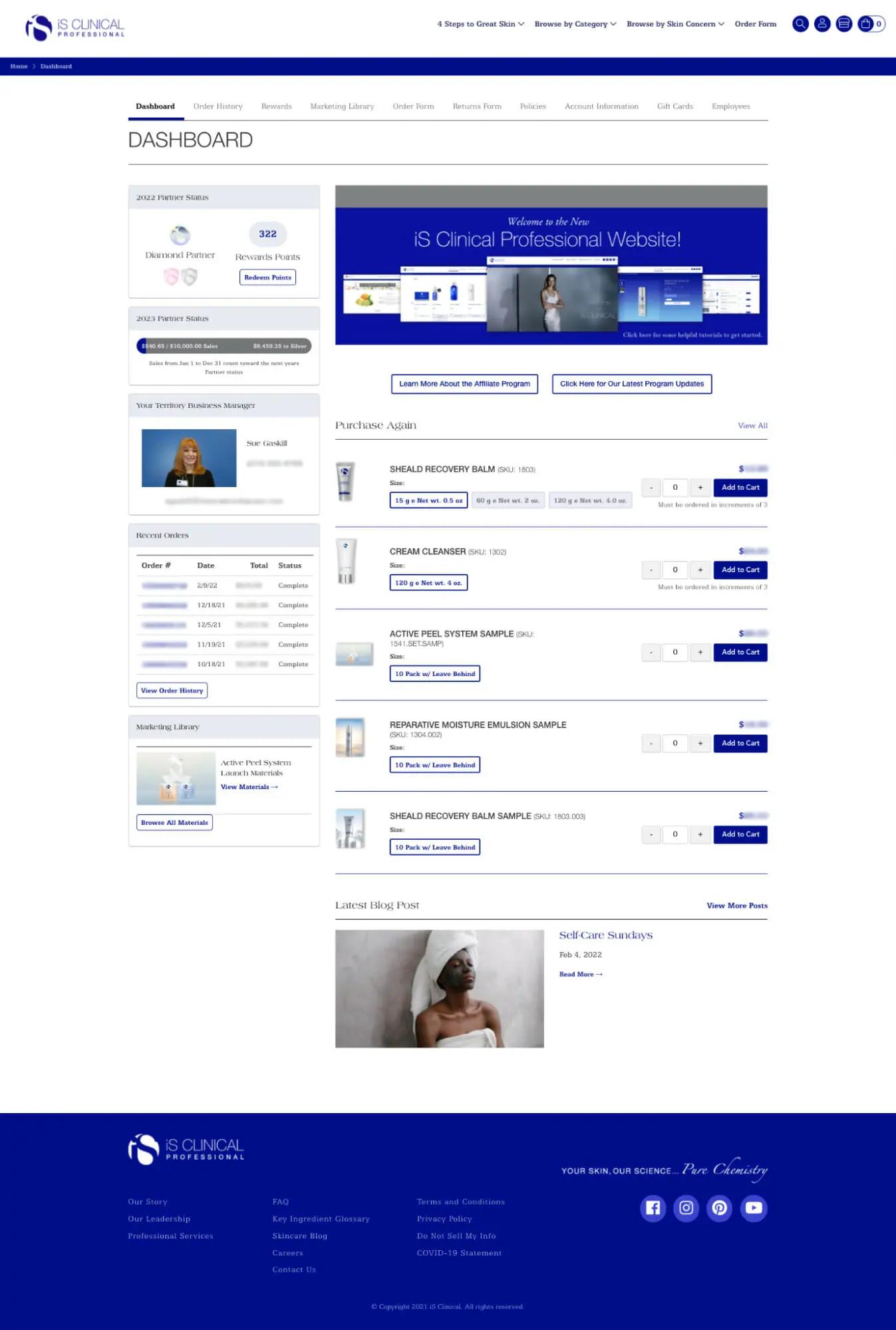 IS Clinical partnership dashboard view showing the cart view inside of the partner account screen.